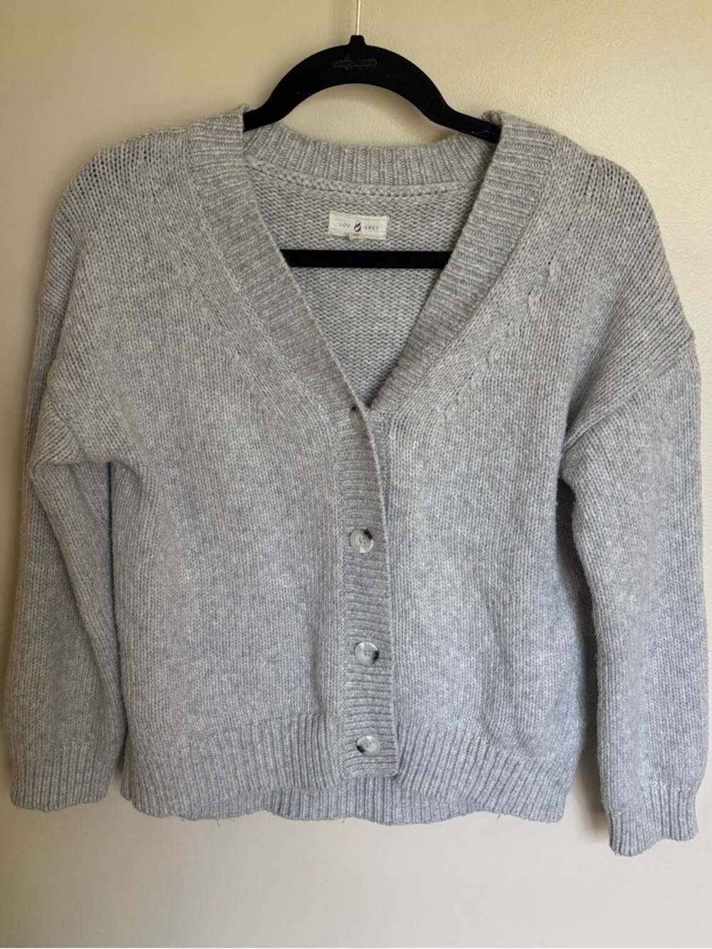 Lou & Grey Light Gray V-Neck Button Cardigan